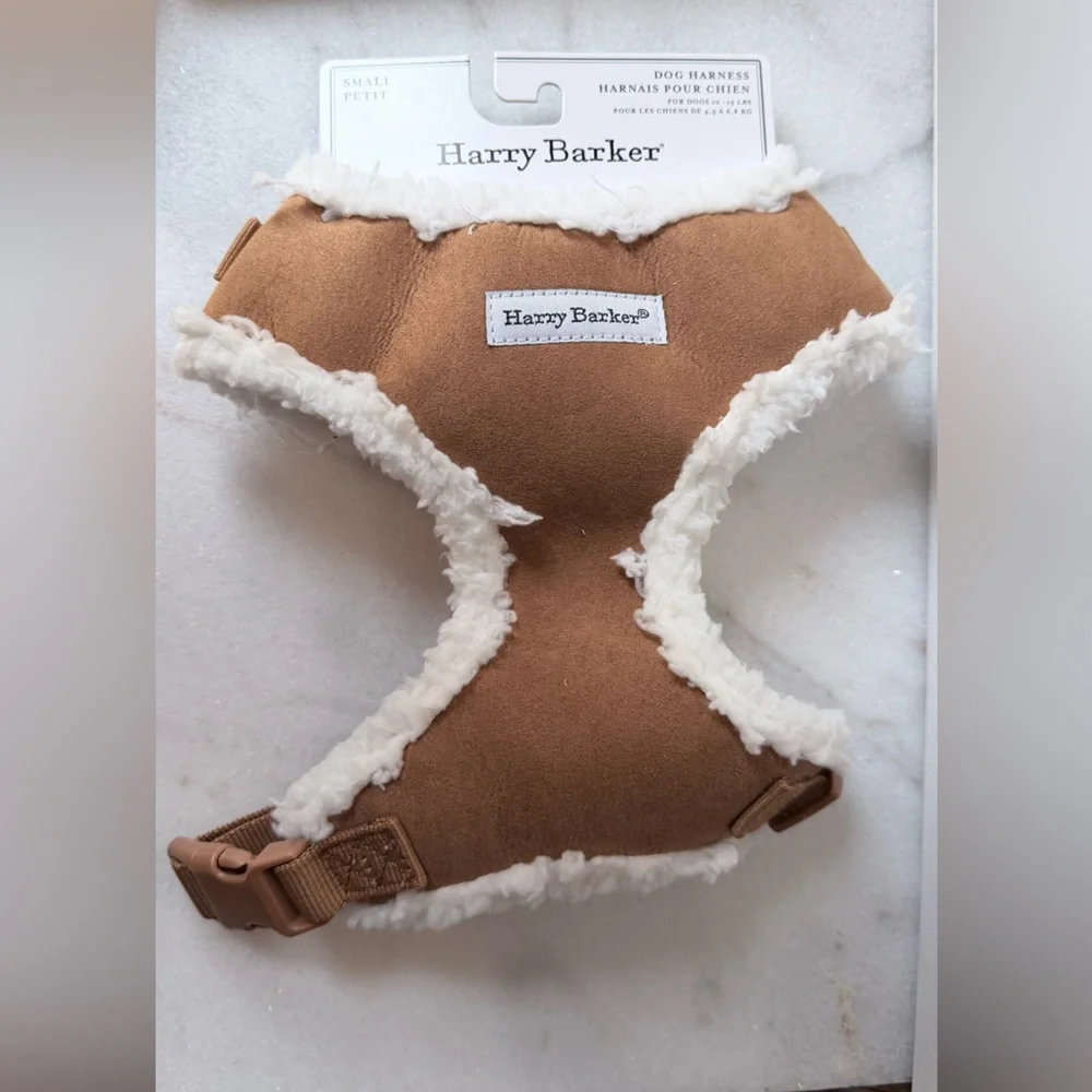 Harry Barker Brown Dog Harness with White Trim small